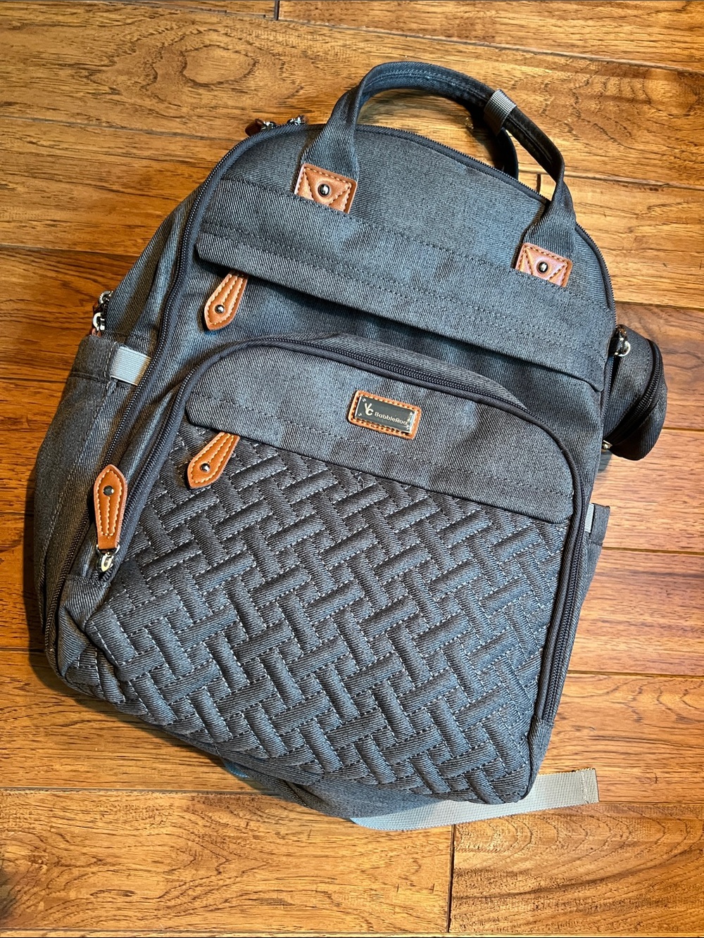 bloom Charcoal Quilted Backpack with Tan Accents